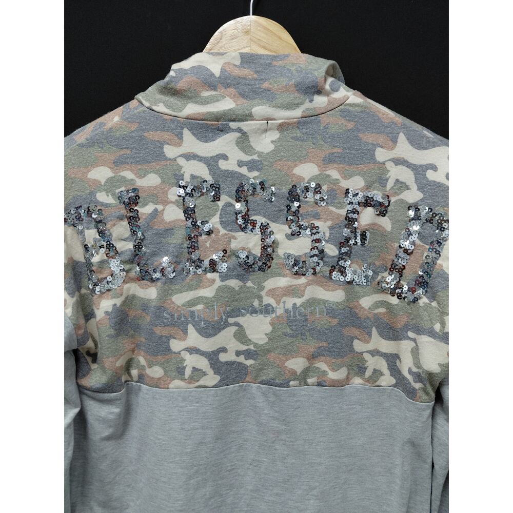 simply southern COLLECTION Camo Sequin Pullover Sweatshirt Long Sleeve Size S - Picture 3 of 12